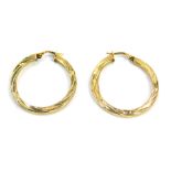 A pair of 9ct gold twist design hoop earrings, 3.1g.