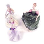 Three ceramics ladies, comprising a Coalport Loretta miniature figure, Royal Doulton Michelle, HN223