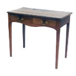 An early 19thC oak side table, with two frieze drawers, raised on tapering square legs, 69cm high, 8
