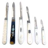 A collection of Victorian and later silver fruit knives, five with mother of pearl handles, to inclu