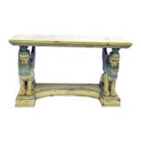 A 20thC Continental painted console table, possibly Venetian, the rectangular top, raised on winged