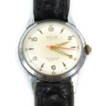 A Den-ro incabloc gent's wristwatch, marked Wirz watch with seventeen jewel movement, on black leath