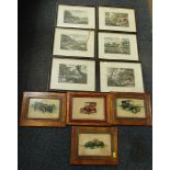 Pictures and prints, comprising set of four wooden car prints, and six hunting prints. (1 box)