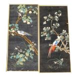 A pair of Chinese silk embroidery panels, one depicting a pheasant perched on a flowering branch, th