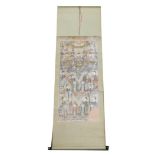 A 19thC Chinese painting, depicting various haloed deities holding swords, ink on paper, 184cm x 60c