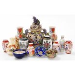 A group of Oriental items, to include a pair of Satsuma vases, 12.5cm high, Kutani miniature bowl, d