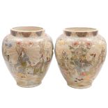 A pair of Meiji period Japanese Satsuma vases, each of cylindrical tapering form, decorated with dei