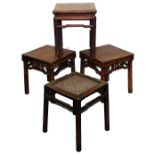 Four Chinese Provincial stools, with turned legs, 45cm square.