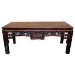 A Chinese centre table, with fret work frieze, 80cm high, 185cm wide, 76cm deep.