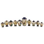 A small collection of Japanese Satusuma miniature vases, all hand painted with reserves of geisha an