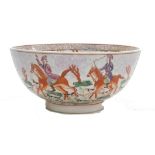 A 20thC Chinese Export style bowl, decorated with huntsman and hounds in polychrome enamels, red six