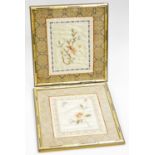 Two Chinese silk embroidered pictures, of flower and birds, 26.5cm x 24.5cm.