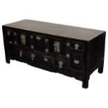 A 19thC Oriental lacquer low side cabinet, with drawers and cupboards, and brass fittings, 60cm high