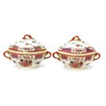 A pair of early 19thC Chinese export famille rose porcelain vegetable tureens and covers, of lobed f