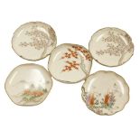 A set of five Meiji period Japanese Satsuma shallow bowls, hand painted with various designs of flow