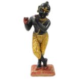 A late 19thC Indian carved hardstone figure of Krishna, modelled standing, on a square base, lacking