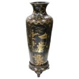 A 19thC Japanese black lacquer floor standing vase, of shouldered cylindrical tapering form, decorat