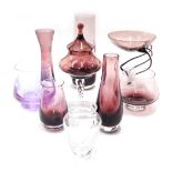 Various amethyst glass vases, some decorated with flowers, floral pattern vase, 24cm high, etc. (a q