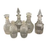 Various 19thC decanters, to include a matched pair with compressed mushroom stoppers, with ring stem