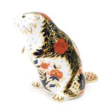 A Royal Crown Derby paperweight ornament Old Imari Beaver, gilt stopper, printed marks beneath, 10cm