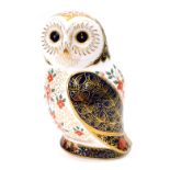 A Royal Crown Derby paperweight ornament Old Imari Owl, gilt stopper, printed marks beneath, 14cm hi
