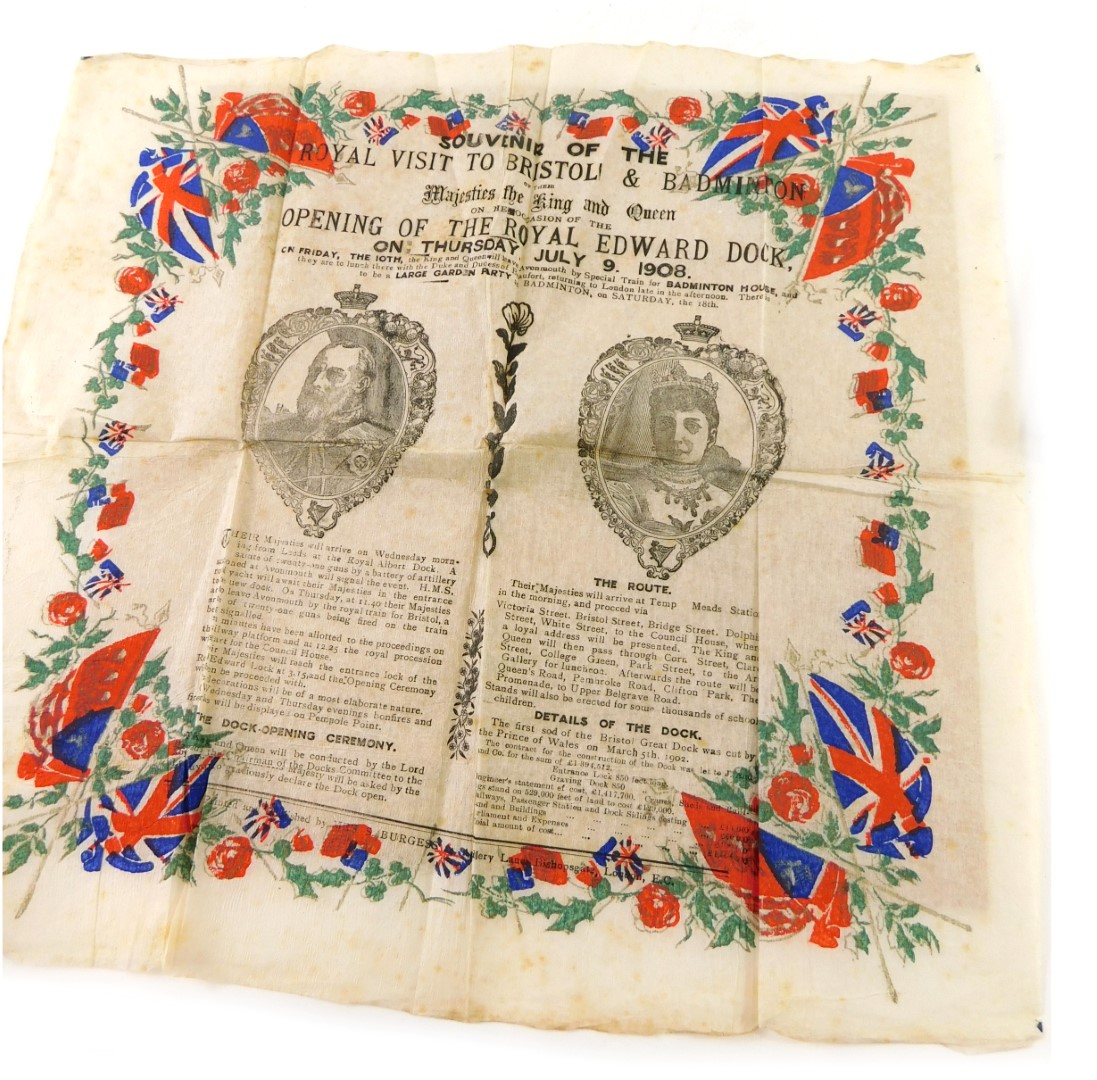 A Royal Visit to Bristol paper handkerchief, transfer printed with the Opening of The Royal Edward D
