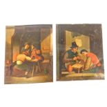 After Teniers the Younger. 18thC Dutch tavern scene, figures smoking, oil on tin, signed Teniers, 21