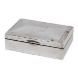 A 20thC silver and cedar lined cigarette box, partially engine turned, initialled, marks rubbed, 13c