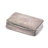 A 19thC snuff box, of rectangular form, engine turned with a plain cartouche and gilt interior, cont
