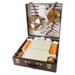 A Sirram vintage picnic hamper, with wooden cups, flasks, Brexton storage boxes, 26cm wide, etc., in