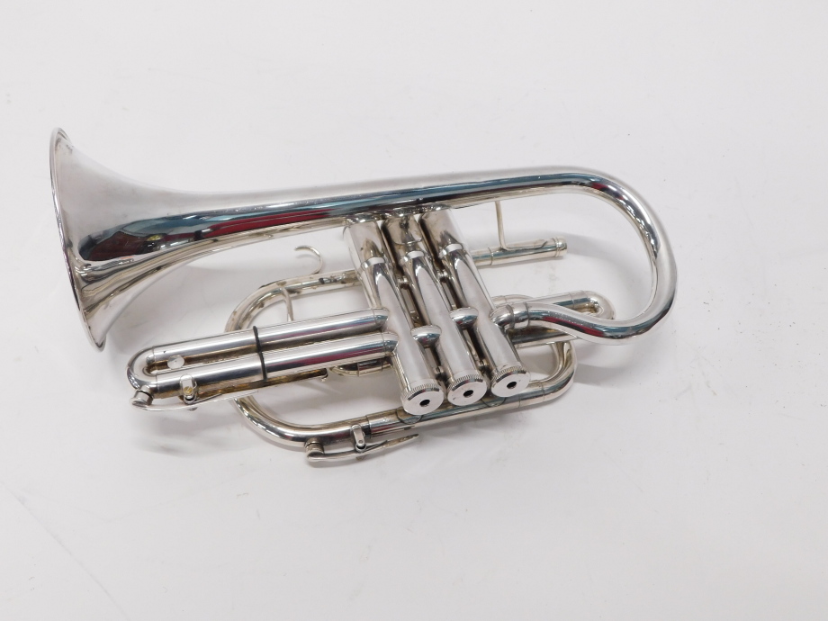 A Boosey & Hawkes Besson 700 cornet, with three valves, 35cm long, cased. - Image 3 of 4