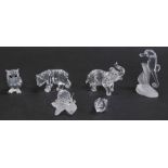 Various Swarovski crystal figures, owl, 5cm high, seahorse on frosted glass stand, bear, etc. (6, bo