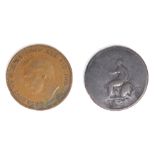 A George III 1799 double sided half penny, and a George VI double headed penny. (2)