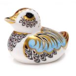 A Royal Crown Derby paperweight ornament Collectors Guild Duckling, gilt stopper, printed marks bene