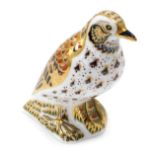 A Royal Crown Derby paperweight ornament Song Thrush, gilt stopper, printed marks beneath, 11cm high