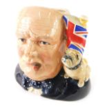 A Royal Doulton character jug Winston Churchill, character jug of the year 1992, printed marks benea