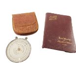 A Fowler textile calculator type B, chrome plated in outer case, 9cm diameter, and a Manchester and