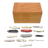 Various pen knives, folding knives, Dectomax knife with several blades when closed 8cm long, various