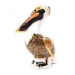 A Royal Crown Derby paperweight ornament Brown Pelican, octagonal 21 year gilt stopper, printed mark