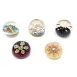 Various paperweights, Millefiori type and others, unmarked, 8cm diameter. (5)