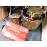 Various metalware, brass slipper box, coal bucket, retro Dunlop sports bag, etc. (a quantity)