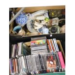 Various china, Wedgwood green Jasperware, CDs etc. (2 boxes)