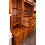 Various pine furniture, open shelves, side cabinet, pedestal cabinets, two wine racks, etc. (a quant