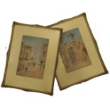 After Norton. Egyptian scene, figures before pillars, print, 31cm x 21cm and another street scene -