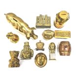 Various brass money boxes, Transvaal figure, 16cm high, pig, milk churn, etc. (a quantity)