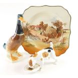 Various figures, a Royal Doulton puppy drinking, Beswick duck 756-1, 18cm high, and a Royal Doulton