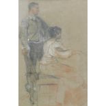 Sigmund (19thC). Figure of a lady on chair aside gentleman, pastel, indistinctly signed and dated 'X