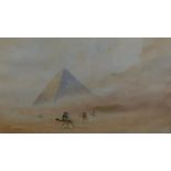 Frank Catano (1880-1920). Egyptian scene, figures on camels before pyramid, watercolour, signed, 29c