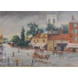 Keith Baldock (20thC). Frozen street scene, oil on canvas, signed, 30cm x 45cm. We have specific ins