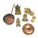 Various brass money boxes, boot, 10cm high, copper pan, etc. (a quantity)